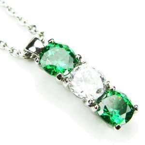    Column Necklace, Emerald Colored & Diamond Colored CZs, 18 Jewelry