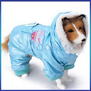 Puppy Pet Dog Shiny Blue Pink Jumpsuit Coat Winter Warm Clothes Parka 