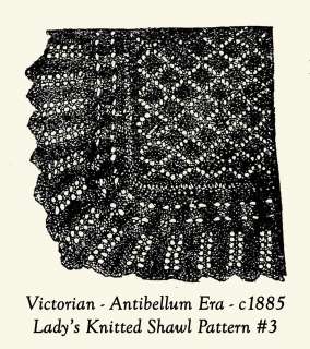 Victorian Dickensian Knit Shawl Knitted Pattern c1885  