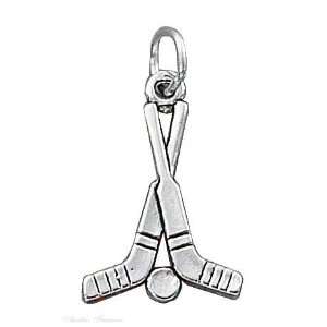  Sterling Silver Hockey Sticks Puck Charm Jewelry