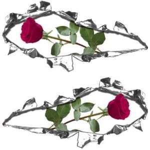  Ripped / Torn Metal Look Decals with Pink Rose   4.5 h x 