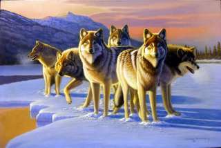 Original Painting Wolf Wolves Six Pack on Ice Dowdy  