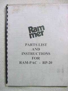 Rammer RAM PAC RP20 Hydraulic Compactor Manual  