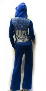 Juicy Couture Logo Blue Velour Hoodie Pant Tracksuits  