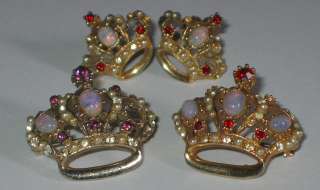 Set 2 ViNTAGE CROWN PINS & EARRINGS Stones OPALS Pearls  