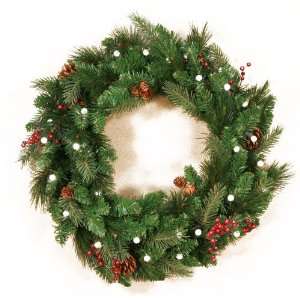  Prelit Mixed White Spruce Battery Operated Wreath   24 Battery 