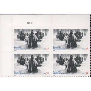 KOREAN WAR VETERANS MEMORIAL #3803 Plate Block of 4 x 37¢ US Postage 