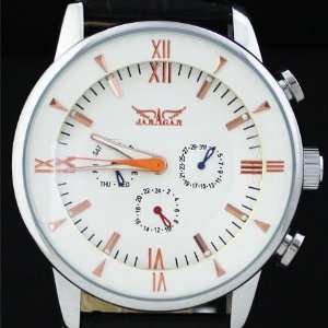  White 6 Hands Men Automatic Mechanical Leather Watch 
