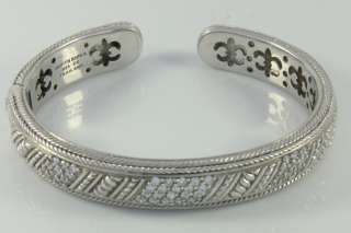   Ripka Sterling Silver Pave 2 Section CZ Textured Wide Cuff Bracelet