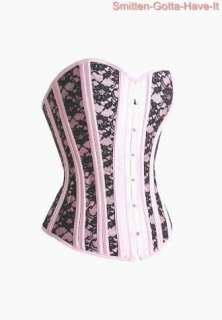   Victorian Reproduction Pink Black Lace Steel Boned CORSET & Tap Pants