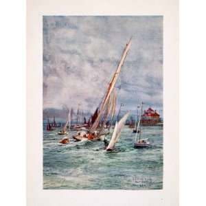  1905 Print William Wyllie Port Victoria Sailboat Rowing 