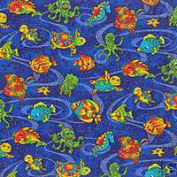 Giggles Sealife on Blue Ocean Quilting Sewing Fabric  