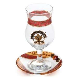  Glass Elijah Cup with Metal Plaque, Beads, Dish and Fall 