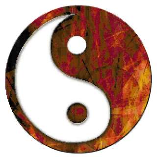 Yin Yang Symbol Counted Cross Stitch Pattern Brown Red  