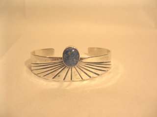 Cuff Bracelet Sterling Silver Lapis Blue Stone 925 Vint  