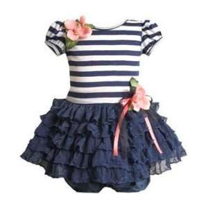  Navy Stripes and Ruffle Dress Size 12 Month   B13261 