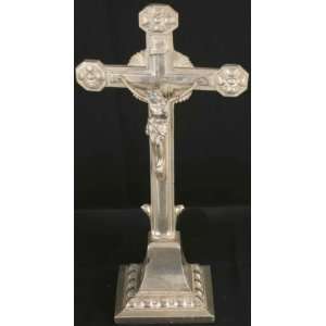  Vintage French Art Deco Metal Standing Crucifix 