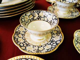 96PC. Antique Estate Porcelain Schumann Blue Chintz Gold Gilt Dinner 