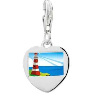   Silver Gold Plated Travel & Culture Lighthouse Photo Heart Frame Charm