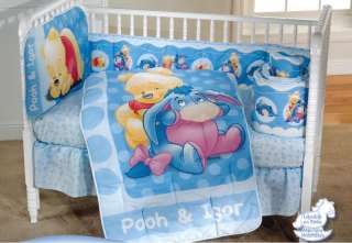 Baby Disney Winnie The Pooh Blue Crib Sheet Bedding Set  