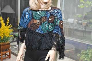   100% COTTON MULTICOLOR STAINED GLASS HAND CROCHET PONCHO, ONE SIZE