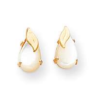 New 14k Pear Shaped Mother of Pearl Leaf Post Earrings  