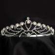   White GP Rhinestone Pearl Crown Hairband Clip Pin Swarovski Crystal