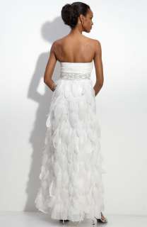 NEW SUE WONG Feather Trim Strapless Beaded DRESS GOWN size 10 $650 