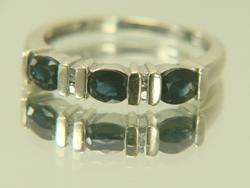 14K White Gold Blue Sapphire & Diamond Wedding Band Ring  