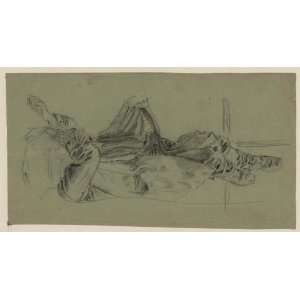  Drawing Single reclining figure with cloth over face