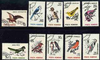 ROMANIA 1993 BEAUTIFUL BIRDS COMPLETE SET OF TEN STAMPS  