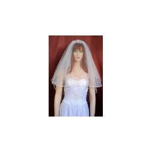  3T White Satin Rattail Rhinestone Wedding Veil 25x30x36 