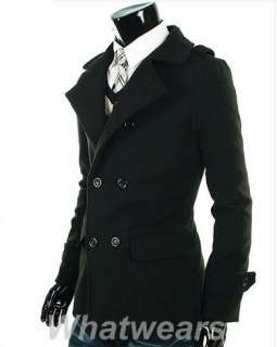 Mens Slim Wool Double Breasted Cowl Collar Trench Coat M~XXL Black Z09 