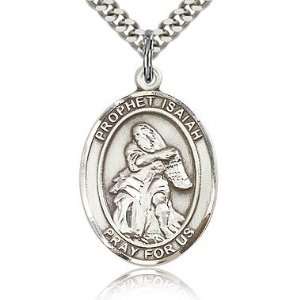  Sterling Silver 1in St Isaiah Medal & 24in Chain Jewelry