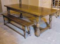 ENGLISH ABBEY OAK RUSTIC REFECTORY TABLE AND BENCH DINING SET