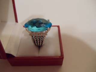 1950 DAVID YURMAN SILVER & DIAMONDS 26x16mm BLUE TOPAZ RING SIZE 7.5 