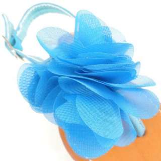 Girls Slingback Flat Thong Sandals w/ Ruffle Flower Blue Size 9 4 