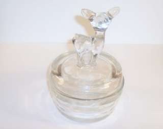 Vintage Clear Jeanette Glass Deer Fawn Powder Jar  