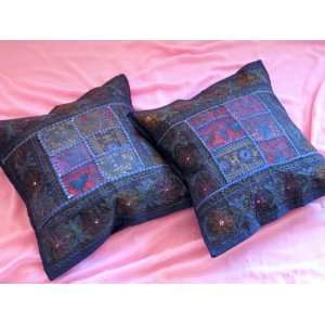   SQUARE EMBROIDERED BLUE DECORATIVE BED PILLOW SHAMS
