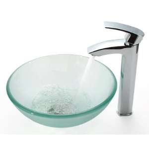 Kraus C GV 10 Frosted Glass 14 Vessel Sink and Decus Bathroom Faucet 