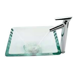    1800CH Clear Aquamarine Glass Vessel Sink and Decus Faucet, Chrome