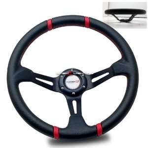 Deep Dish Style Racing Steering Wheel   Black With Red Stitches