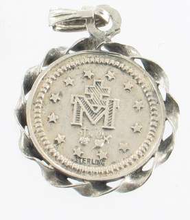 ANTIQUE STERLING SILVER MIRACULOUS MEDAL ROUND PENDANT PRETTY  
