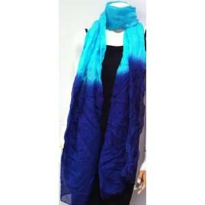  Long Full Size Scarf Shades of Blue, Cool Summer Accessory 