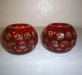 PR VINTAGE RUBY CUT TO CLEAR ROSE BOWLS COIN DOT GLASS  