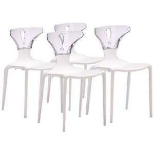  Set of 4 Zuo Askew Clear and White Dining Chairs