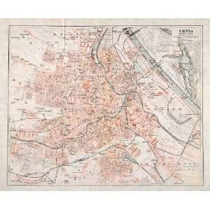  1902 Lithograph Antique Map Vienna Austria Hungary 