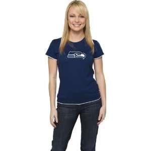  Seattle Seahawks Womens Navy Logo Premier Too Cap Sleeve 
