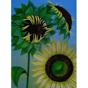  Three Sunflowers Original Signed Acrylic Painting on 