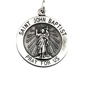 Sterling Silver Round Saint John The Baptist Pendant Medal 
